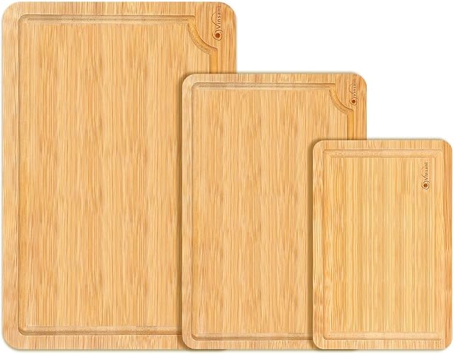 Vinsani Bamboo Chopping Board Set of 3 Wooden Kitchen Cutting Board Serving Platter 100% Natural Organic Bamboo Eco-Friendly Hypoallergenic Various Sizes Perfect for Cutting Meat Cheese & Fruit