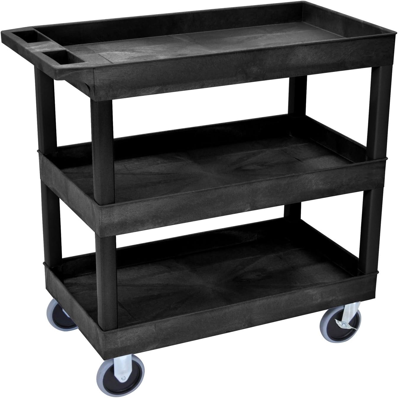 LUXOR EC111HDB Utility Tub Cart, 32" x 18", Three Shelves with 125 lbs. Capacity