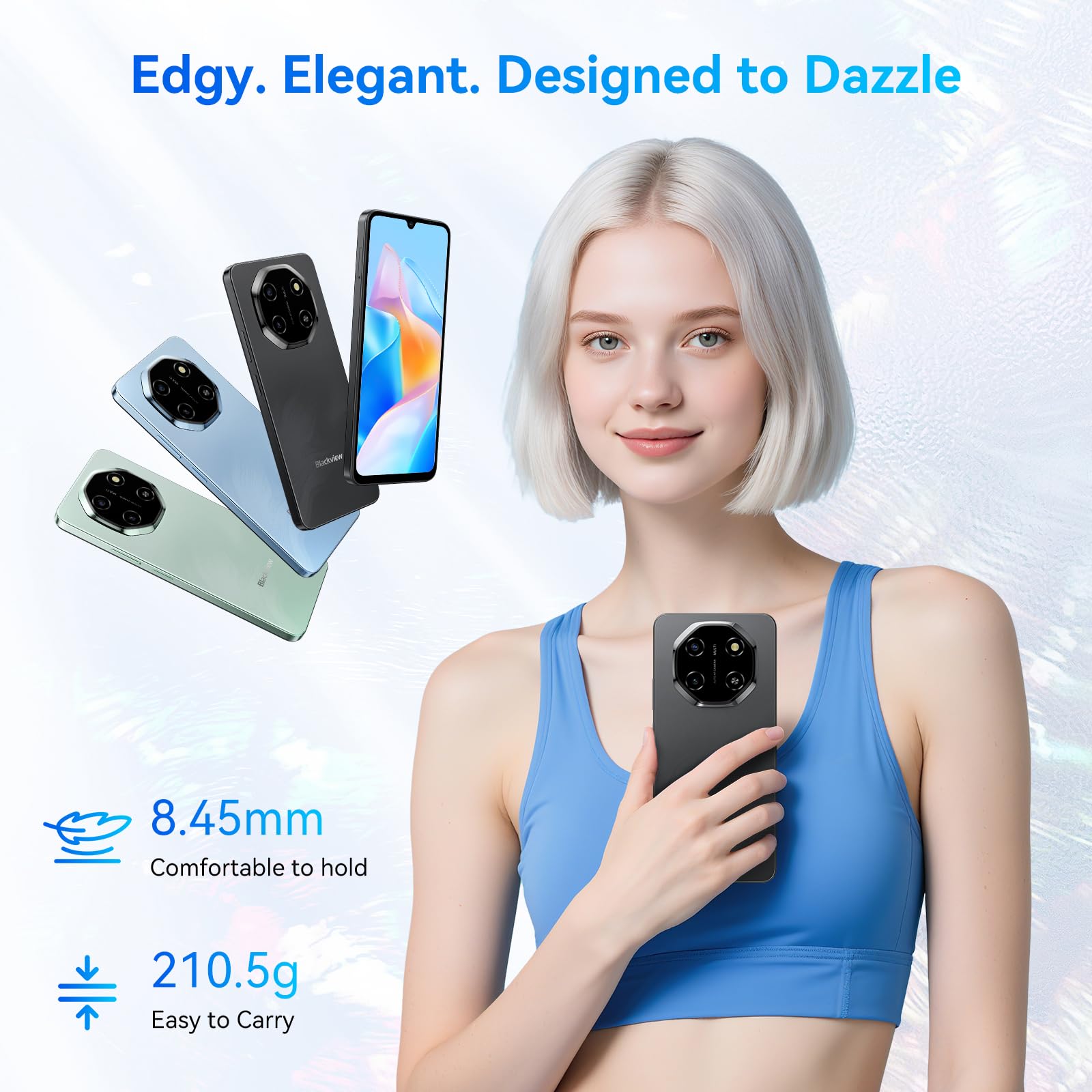 Blackview Shark 6 Unlocked Android Phones 5G (2025), Android 15 Cell Phone Unlocked, 6.88" 120Hz Display, 12GB+128GB/2TB, 16MP+8MP AI Camera, 5000mAh/18W,Fingerprint/Face ID,Dual SIM/GPS/OTG/NFC,Black