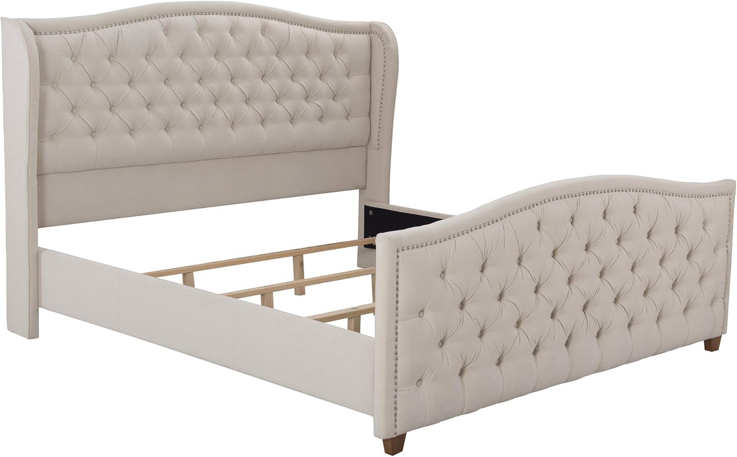 Jennifer Taylor Home Marcella Upholstered Shelter Headboard Bed Set, King, Sky Neutral Beige Polyester
