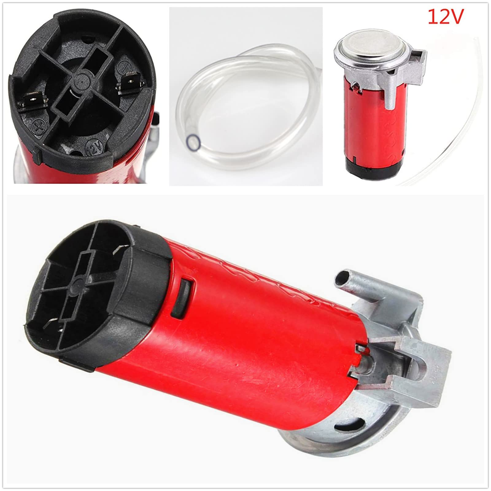 Pompe à air de voiture Air ;pump 12V Corne rouge Pompe à air moteur compresseur d'air tendance étanche chromé ne rouille pas Compresseur de klaxon d'air pour klaxon d'air 12V camion bateau