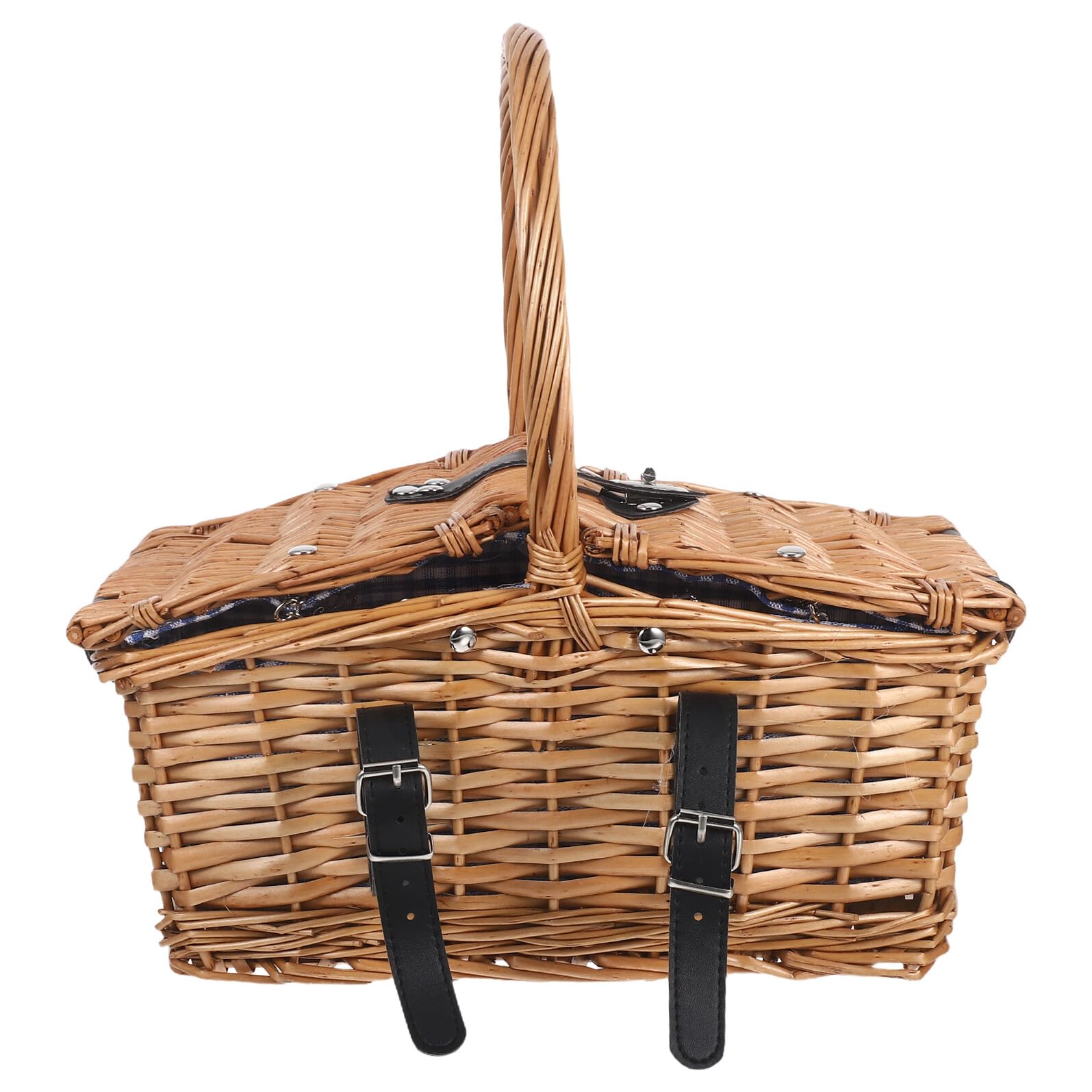 Housoutil Cestino da Picnic Intrecciato a Mano in Salice e Rattan con Doppio Coperchio e Manico Piccolo Cestino Portaoggetti e Alimenti per Picnic All’Aperto Feste in Giardino e Gite