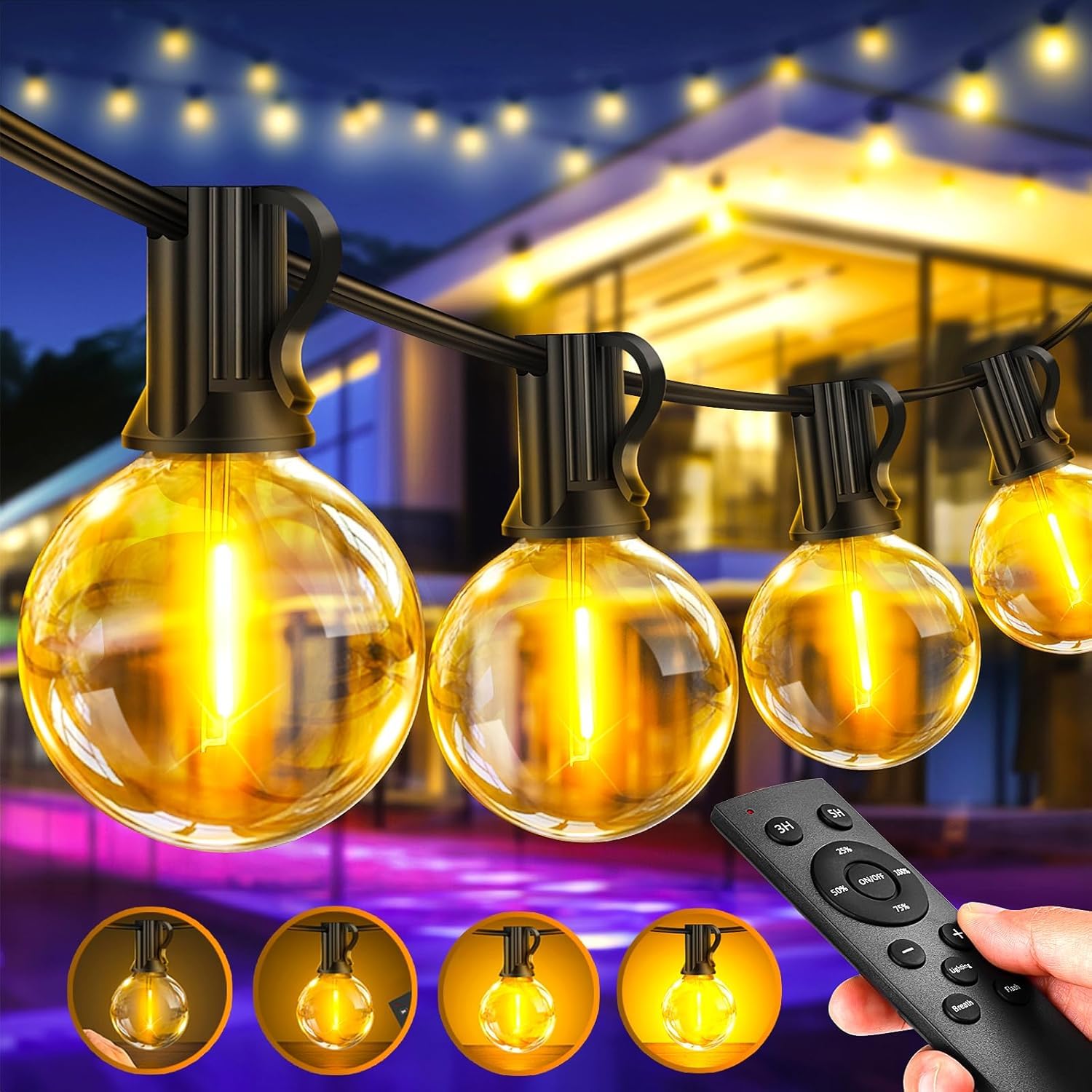 Guirnaldas Luces Exterior Jardín - 30M LED Cadena de luz G40 Bombillas, IP44 Impermeable Dimmable Guirnalda iluminacion de exteriors lampadas terraza Patio Pergolas