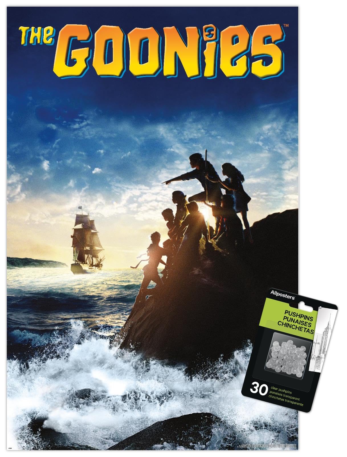 Trends International The Goonies - Ocean Key Art Wall Poster with Push Pins, 22.4L x 14.7W, Premium Poster & Push Pin Bundle