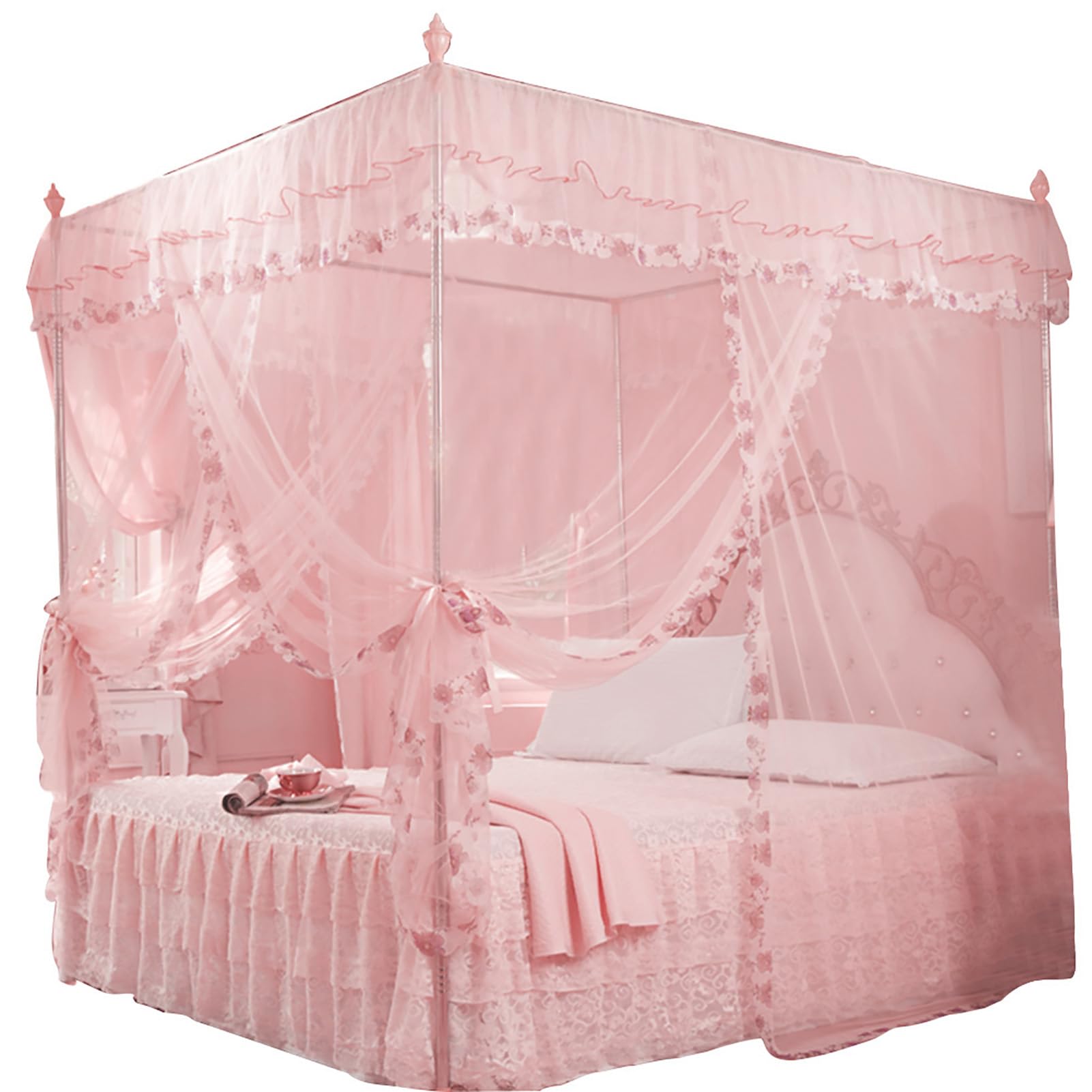 Atyhao Princess Canopy Netting Bed Curtain, Breathable Mesh, Lace Design, 3 Side Openings, Easy to, for Ladies Bedroom Decoration (120 * 200 * 200)