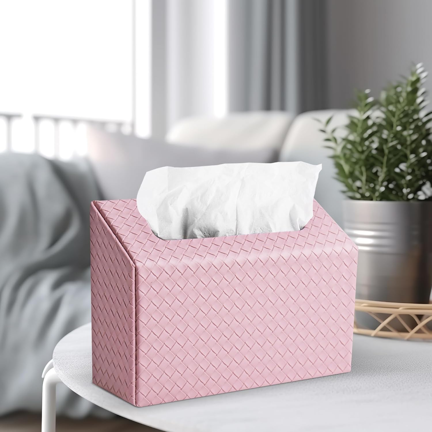 LIZIMANDU Hand Towels Box Cover,PU Leather Tissue Box Cover Holder Compatible with Kleenex Disposable Paper Hand Towels Suitable for Dining,Kitchen,Bathroom(1-Pink)