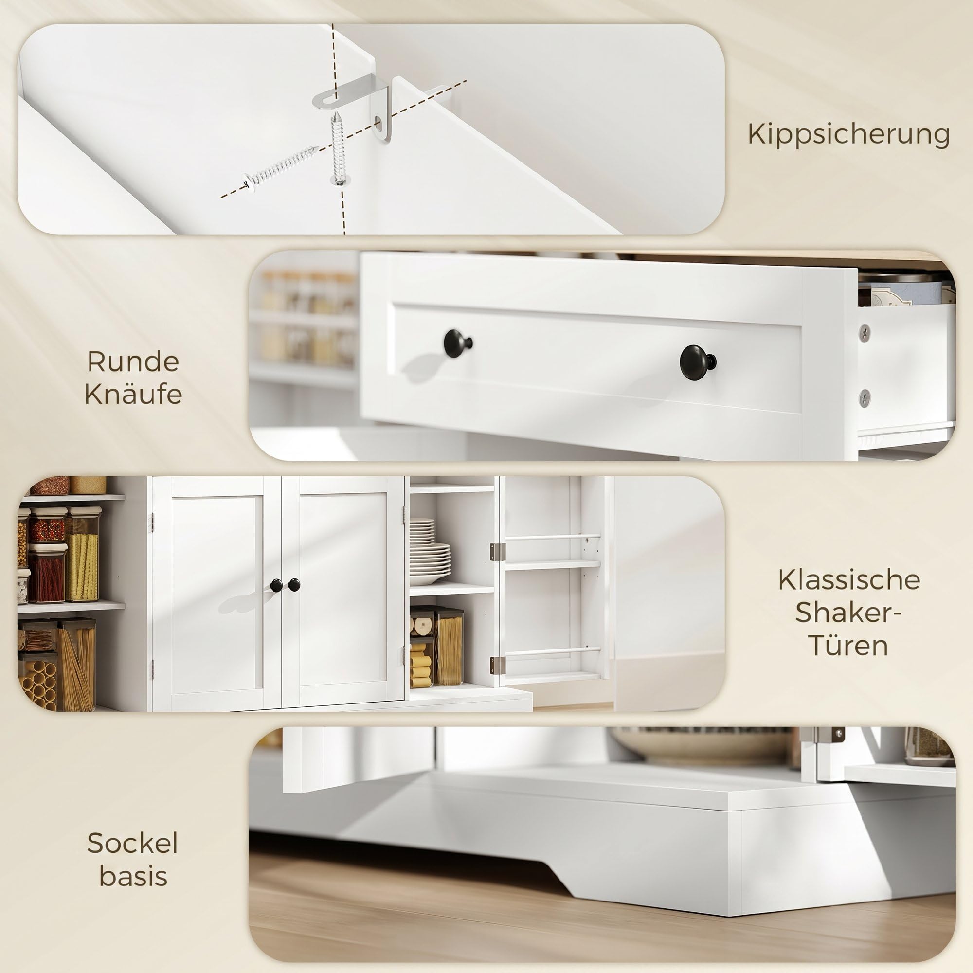 HOMCOM Sideboard Küchenschrank mit 4 Türen Schublade 138x40x85 cm Weiß