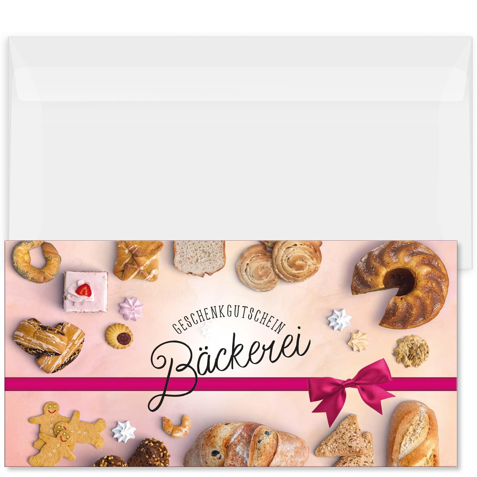 GESCHENKGUTSCHEINcom - 50 Blanko Gutscheine mit Umschlag - Formulare mit Vordruck für Bäckerei Konditorei Firmen. Bäckergutschein S9218-1-50-V1