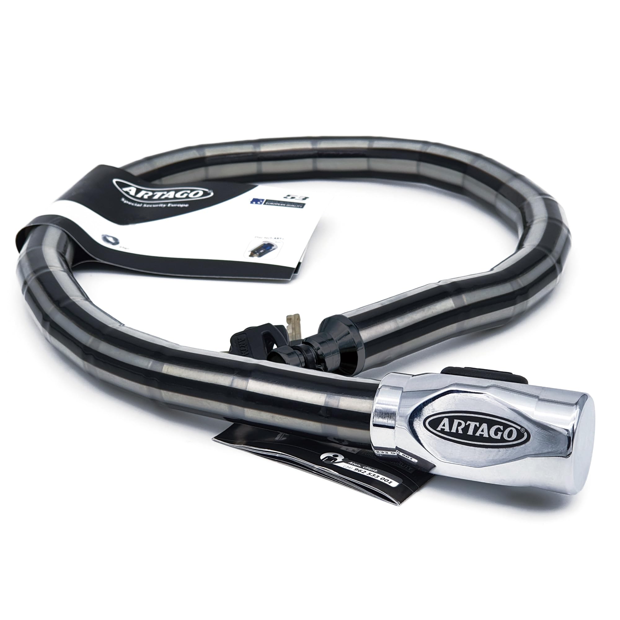 Artago 5310 Python Cable Lock, Armored Articulated Steel Cable, High Security Lock DISC-TECH Art+, Rotating Shielded Lock, Anti Theft Cable Chain Lock for Motorcycle, Scooter, Bicycle, 100cm/3,3ft