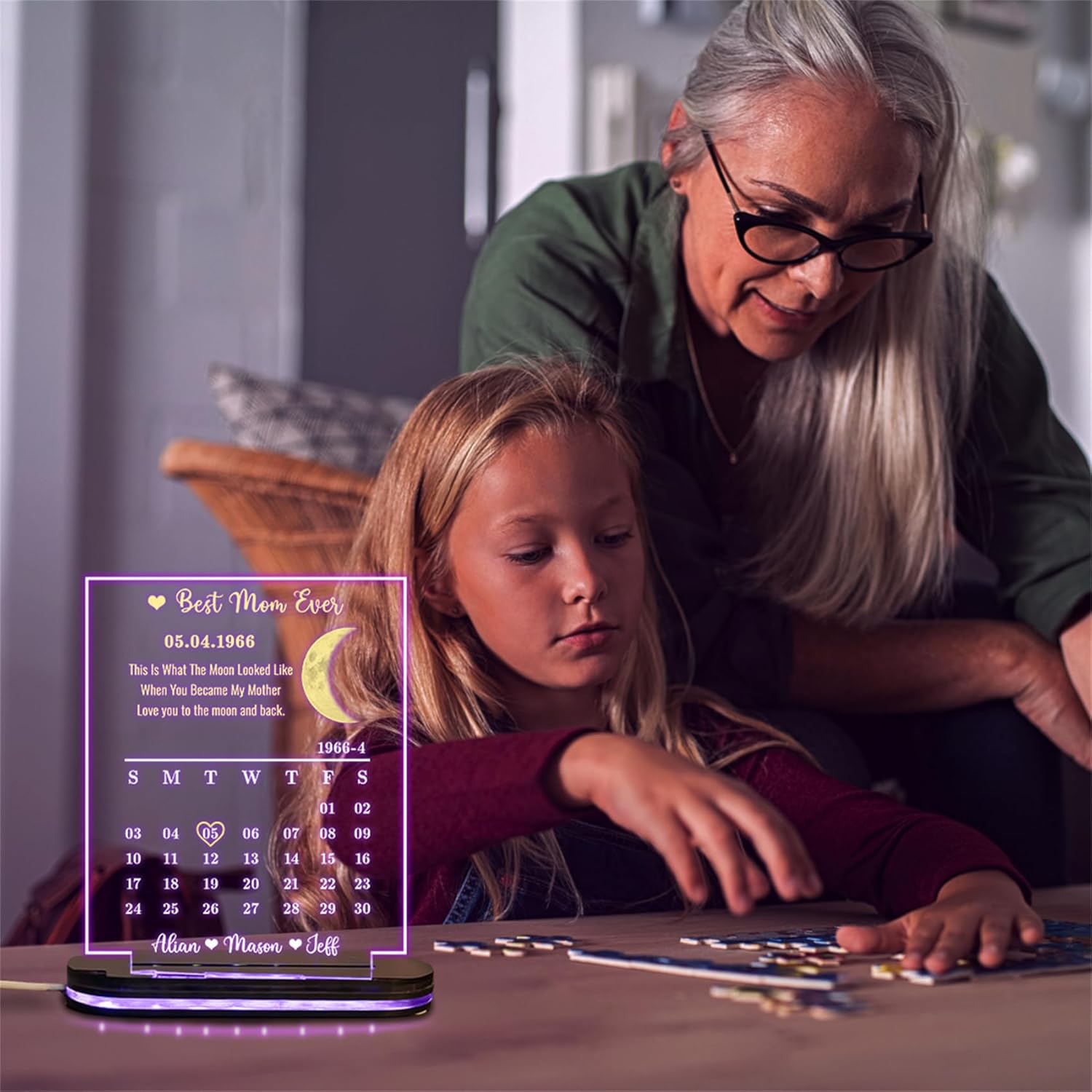 Moon Phase Frame Light Gift for Mom Custom Birthday Wood Night Light Night We Met Moon Phases Lamp Anniversary Valentines Day Birthday Mothers Day Gift