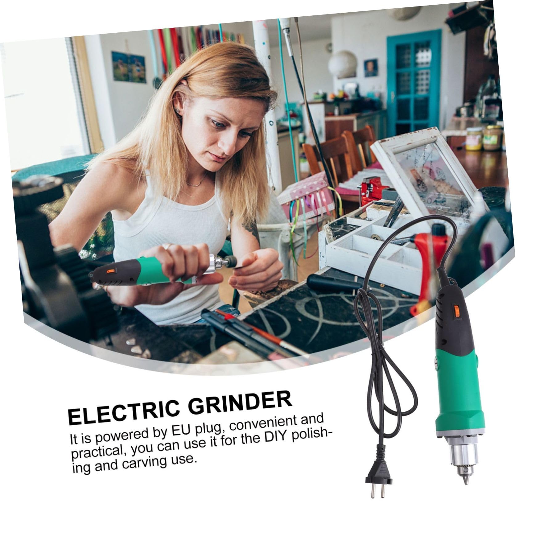 jojofuny Amoladora Eléctrica de 500 W Velocidad Ajustable y Portabrocas de 6,5 Mm, Herramienta Rotativa de Plástico y Metal para Grabado y Corte en Trabajos Precisos