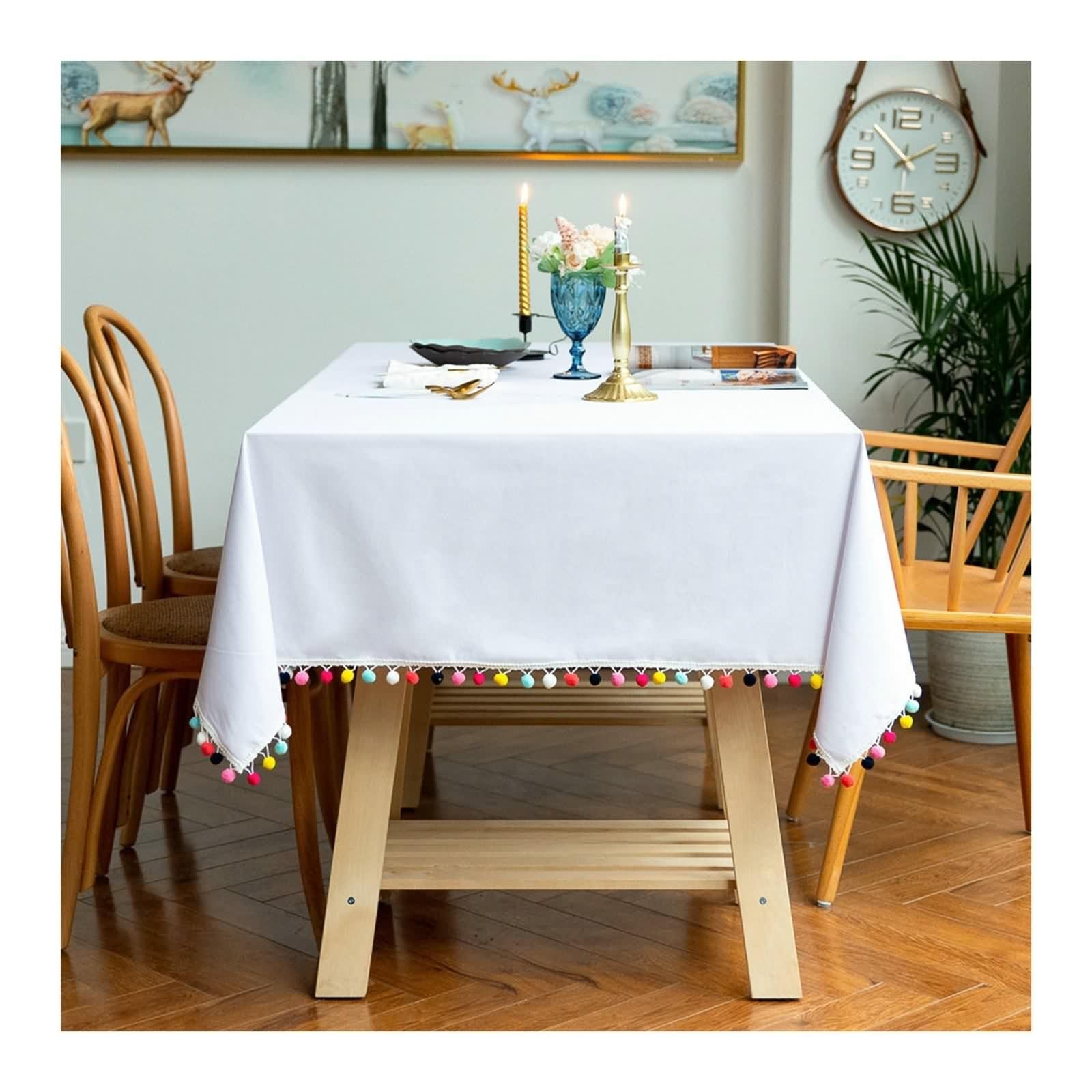 Tischdecke 140X200 Weiß, Table Cover Baumwolle Leinen Unifarben Tablecloth für Geburtstag Party Hochzeit