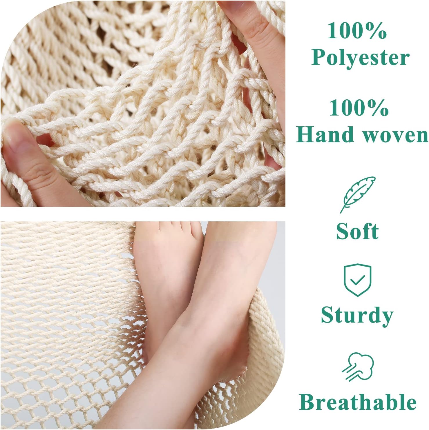 Large Caribbean Hammock Chair with Hanging Hardwear Kits, Indoor Outdoor Hanging Chair with Spreader Bar and 2 Hanging Hooks