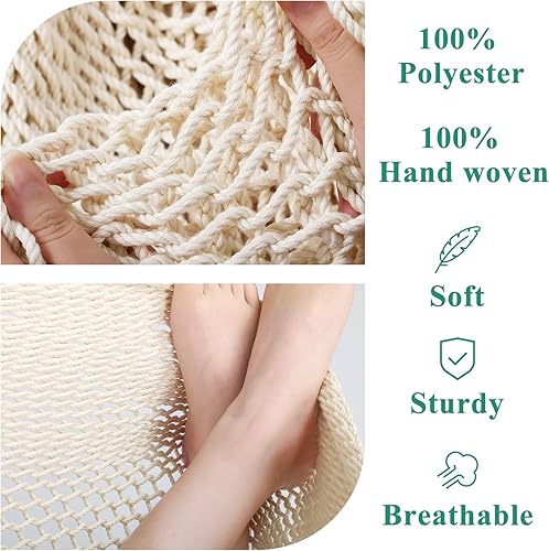 Miniatura 3 de Hamaca grande caribeña con kits de ropa dura para colgar, silla colgante para interiores y exteriores con barra esparcidora y 2 ganchos para colgar