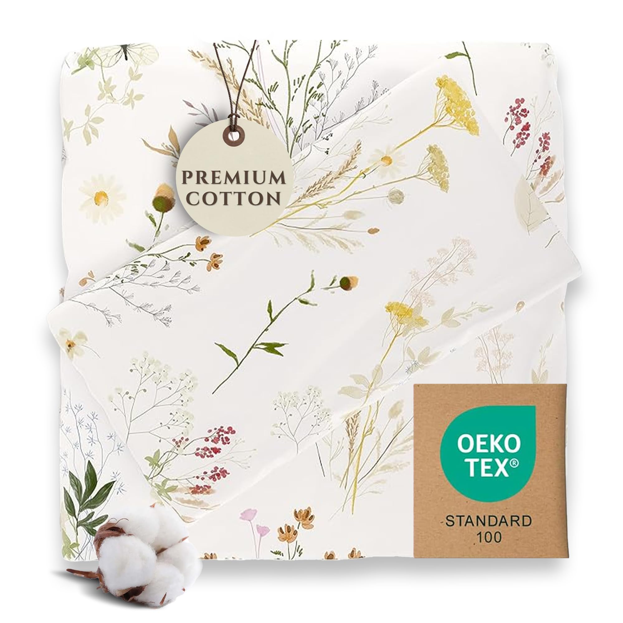 Pobibaby Twin Sheet Set Kids, 3-Piece, Cotton Blend (Wildflower)