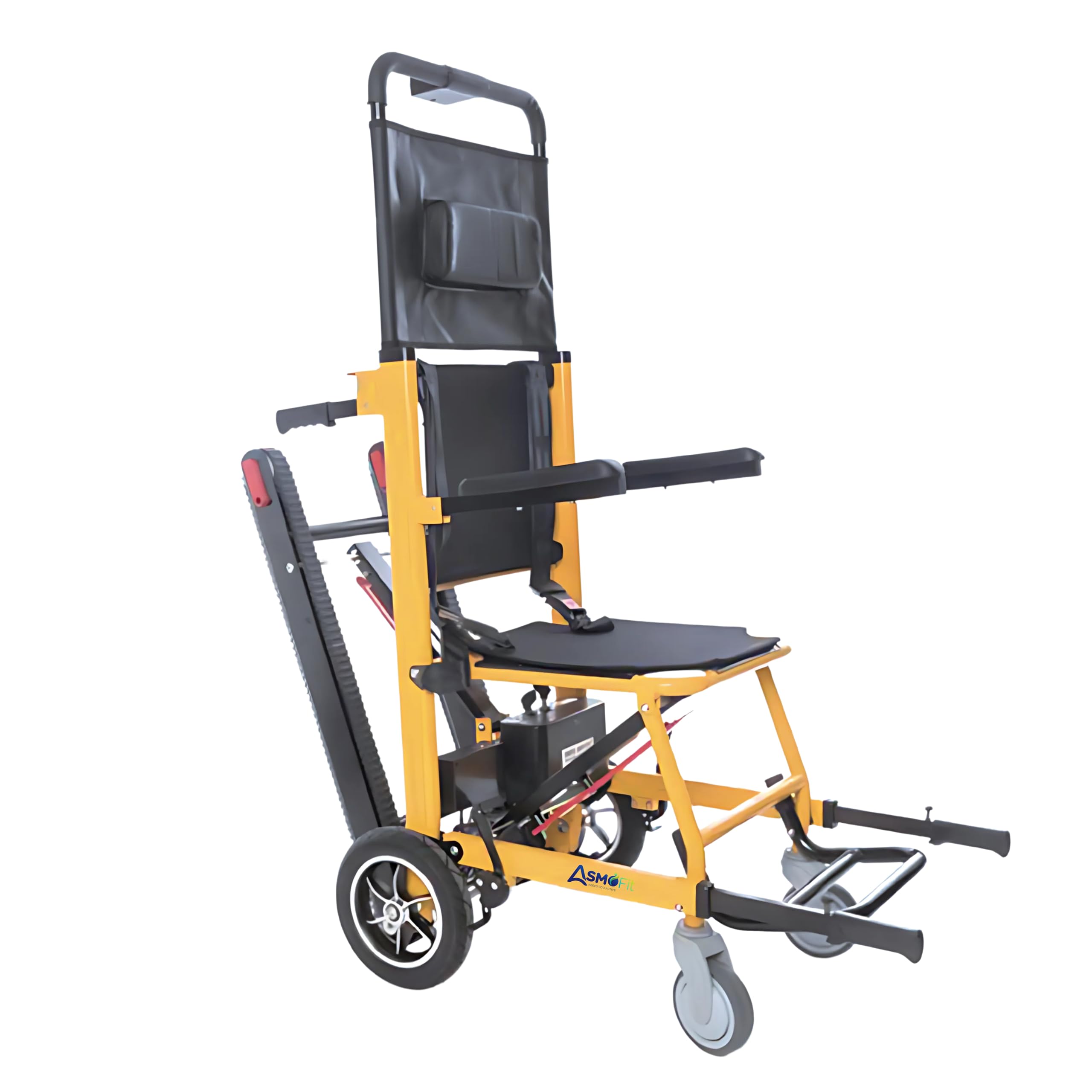 Asmofit Stair Climbing Electric Wheelchair for Elderly and Physically Challenged People | 20-Floor Climbing Ability, Lightweight & Foldable, Airline Compliant Lithium-Ion Battery, 125 Kg Weight Capacity | Design for Old & Disabled People