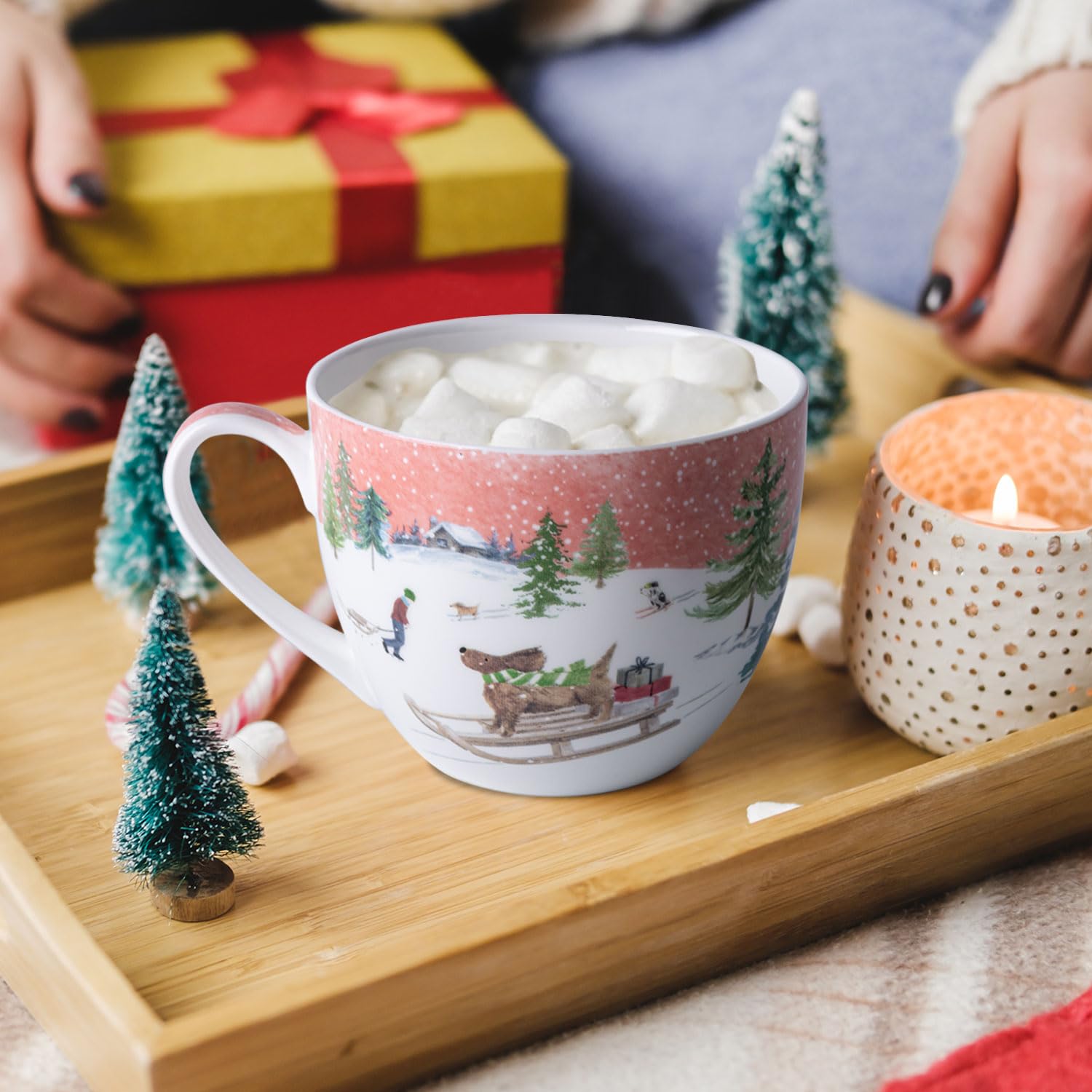 Amazon.com: Christmas Coffee Mug Gift Set20 oz Bone China Winter Scene  Mugs - Sled Dog & Ice Skating Designs, Perfect Holiday and Christmas Gift  for Friends & Family, Designed in England by