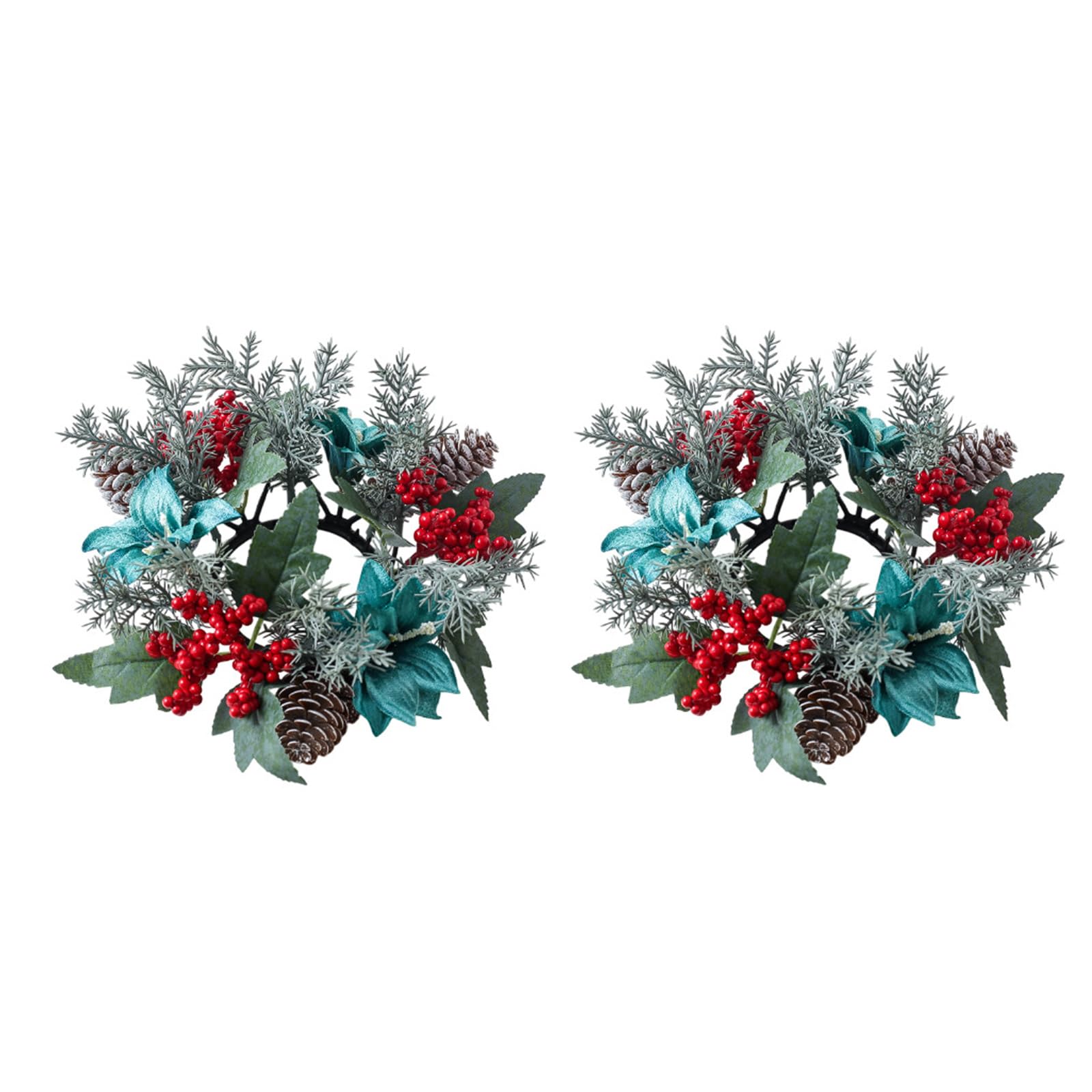 Xjdzineq 2pcs Window Christmas Ornament Winter Table Centerpiece Decoration Artificial Poinsettia Pinecone Candlestick Wreaths Table Decoration Centerpiece