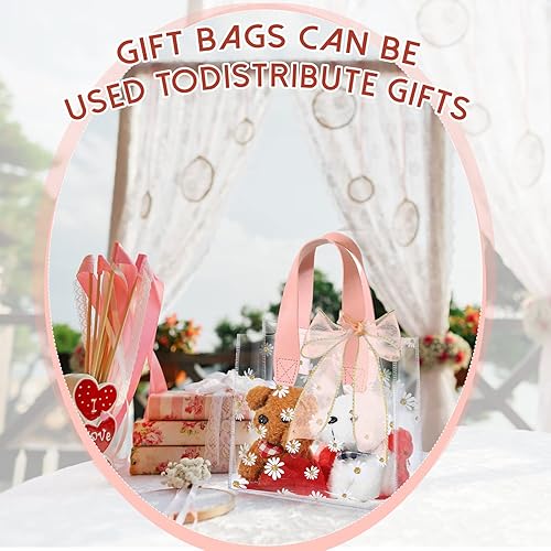 Miniatura 5 de BBTO 16 bolsas de regalo de plástico transparente con asa, bolsas de PVC reutilizables transparentes con cinta de cola de pez para fiestas de novia,