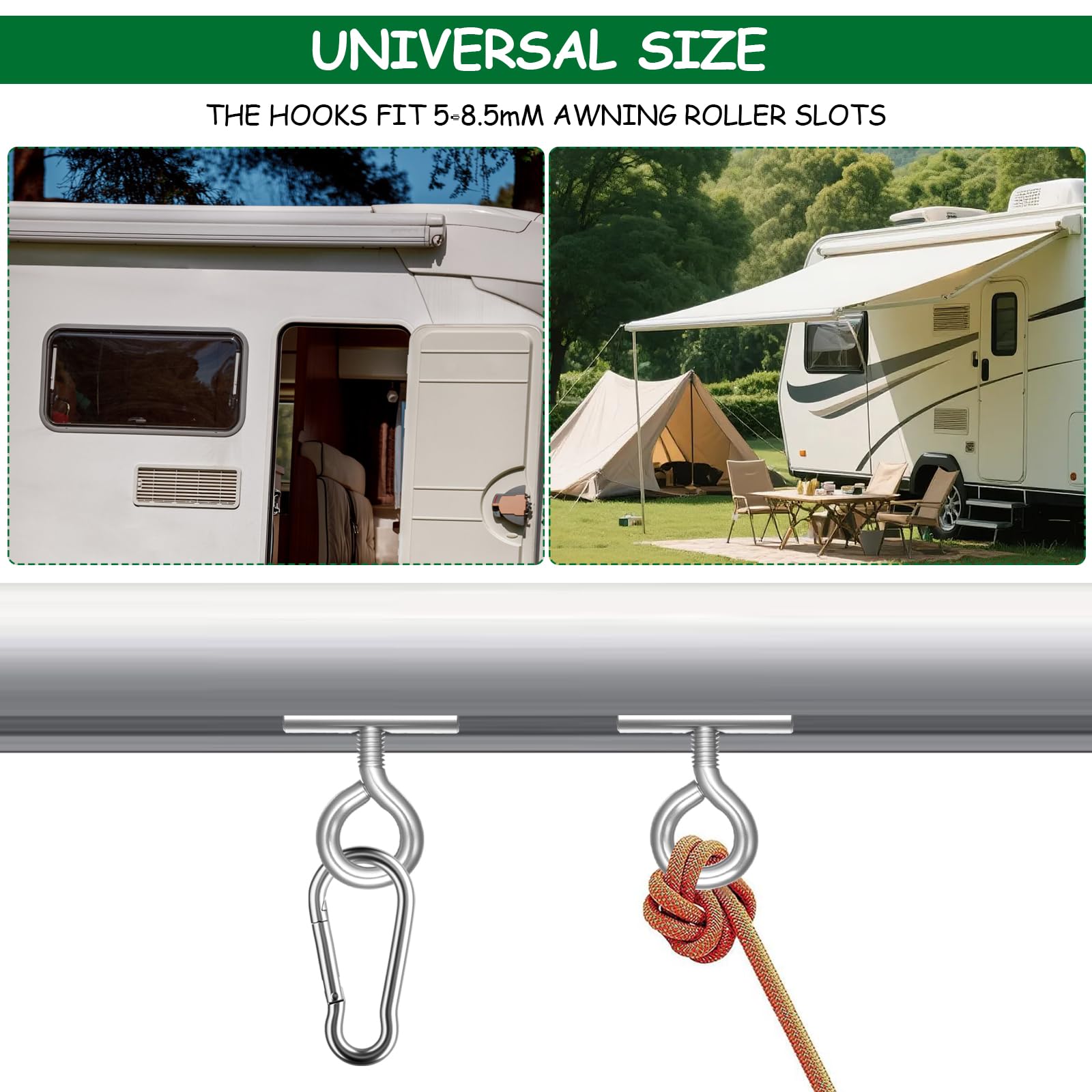5 Paquetes Gancho Topes para Riel Toldo, Ganchos de Topes de Ribete 8-10 mm, Tope de Refuerzo Ganchos de acero inox para Rieles de Toldo RV Gancho para Campaña Casas Móviles Autocaravanas Accesorios — view 4