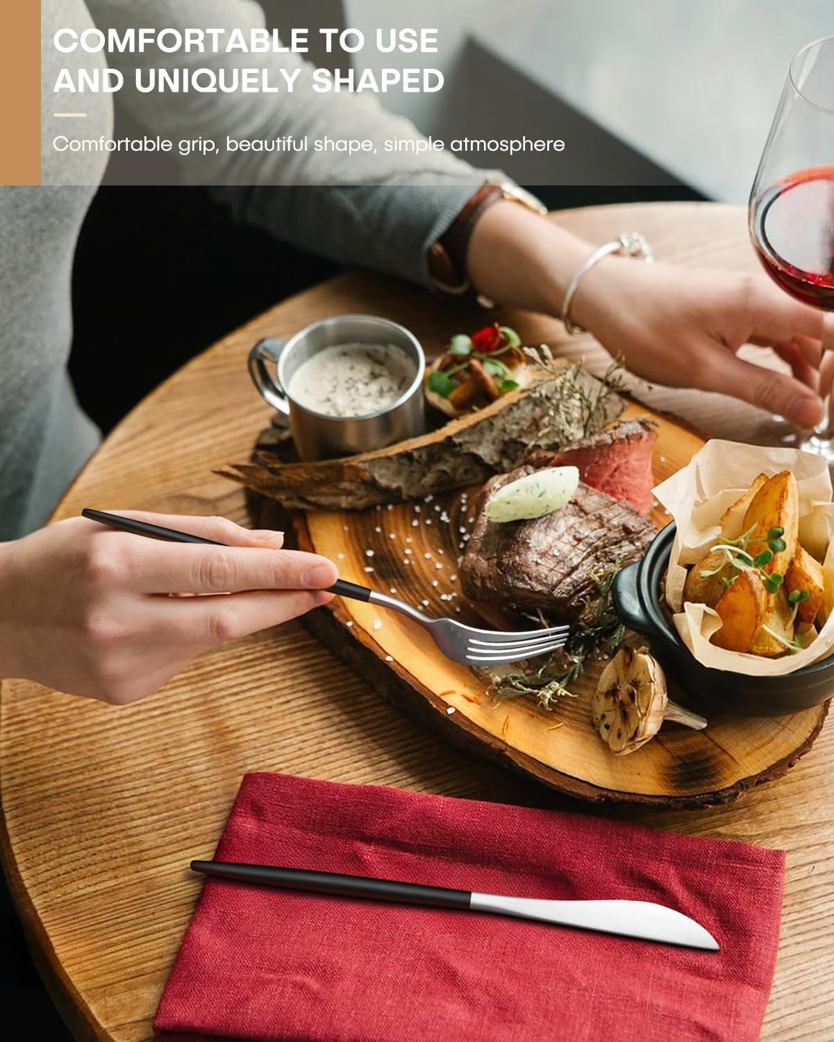 30-Pcs Matte Silverware Set with 5Pcs Silver Serving Utensils, Stainless Steel Flatware Set for 6 Forks Spoons and Knives Cutlery Utensils Set, Satin Finish & Dishwasher Safe