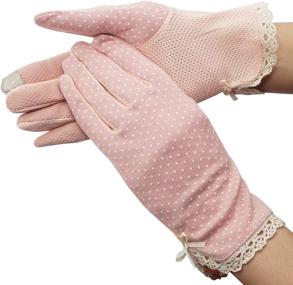 Summer Women Outdoor Cotton Uv Protection Sun Driving Gloves Mittens,Pink