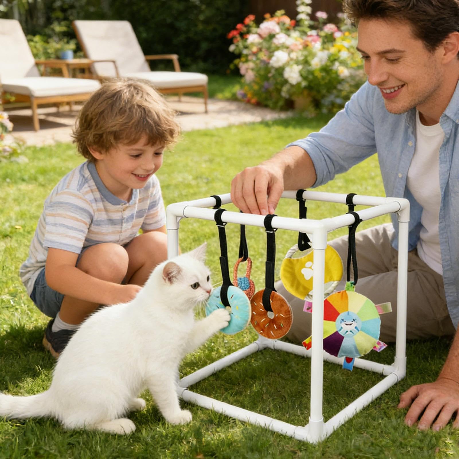 Palestra e Area Giochi per Cani Struttura da Montaggio con 5 Giocattoli | Giocattoli Per Allenamento Canino per Addestramento Dentizione Calma Giochi in Casa contro la Noia