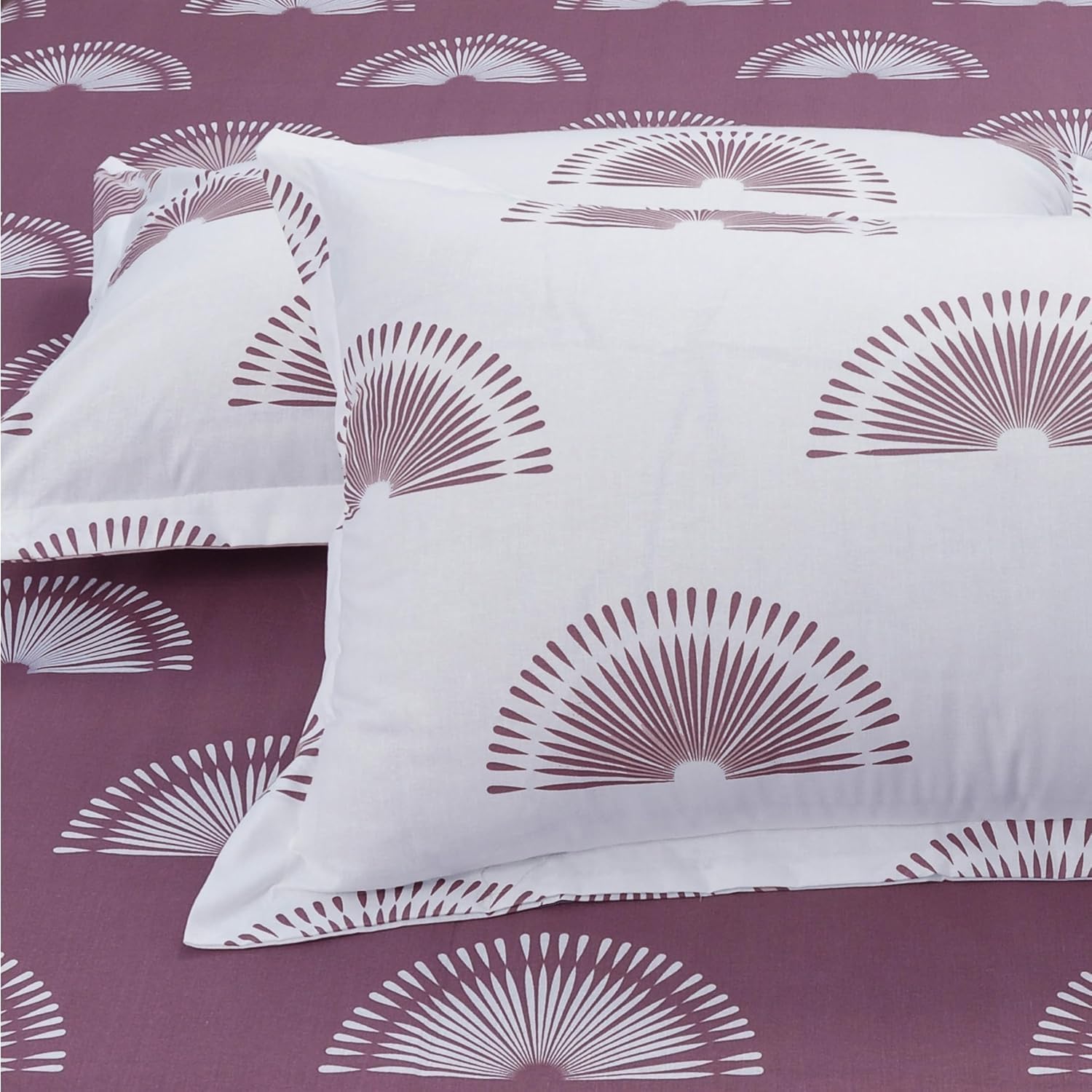 Huesland Cotton Bed Sheets - King Size, Purple & White -5