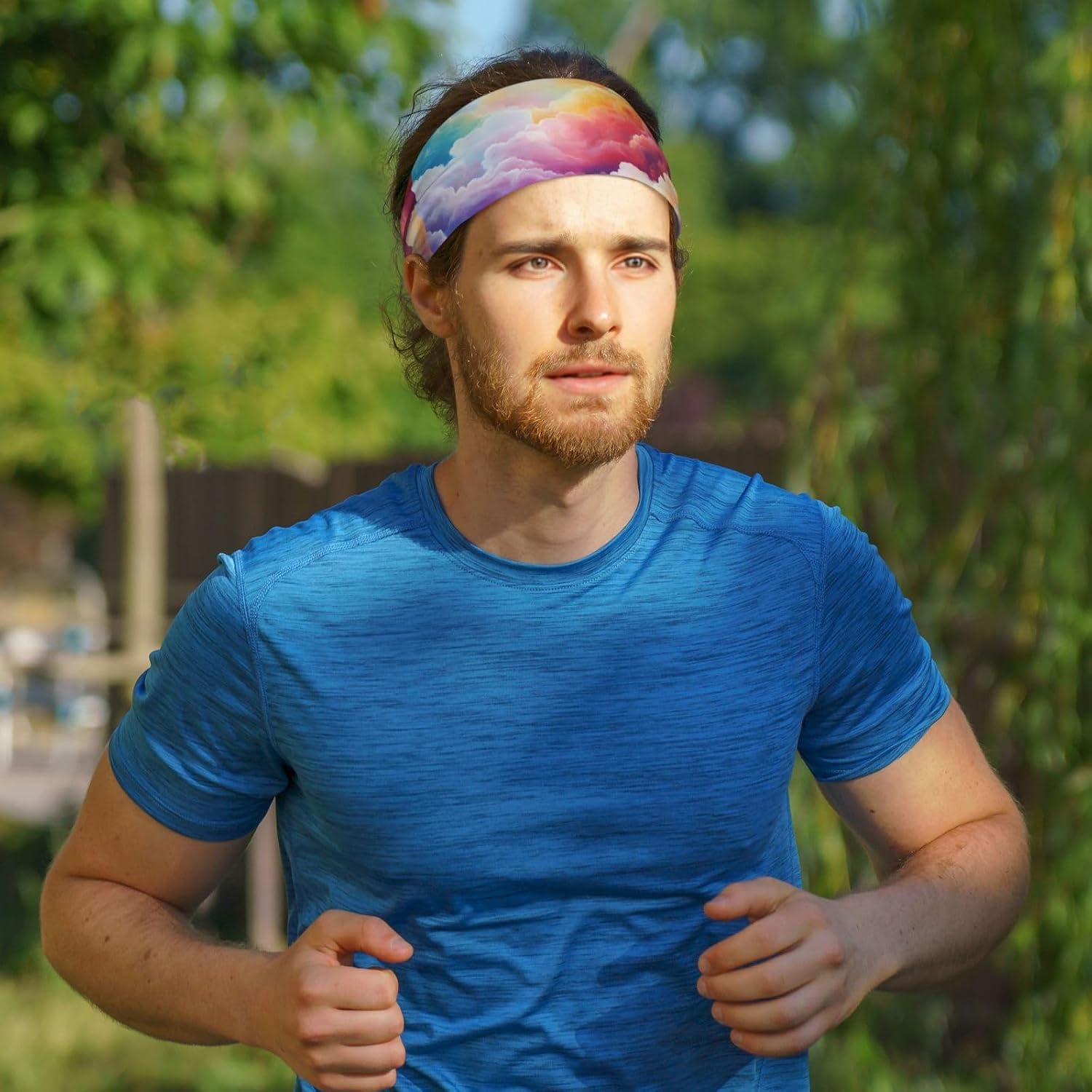Elastic Sports Headband Hairband WHJSHOP Colorful Clouds Path Picture Athletic Band for Women, Men