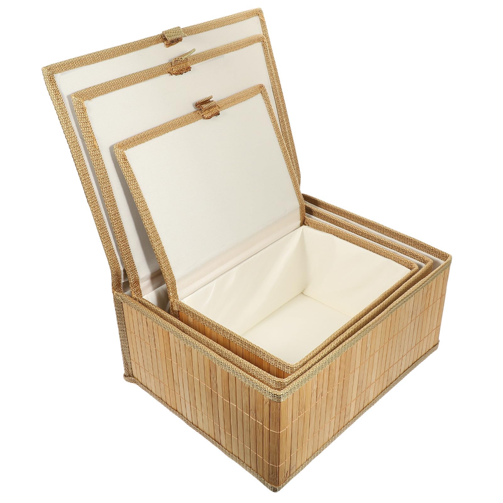 Cesta 3 Piezas Rectangular de Almacenamiento de Bambú para Hogar