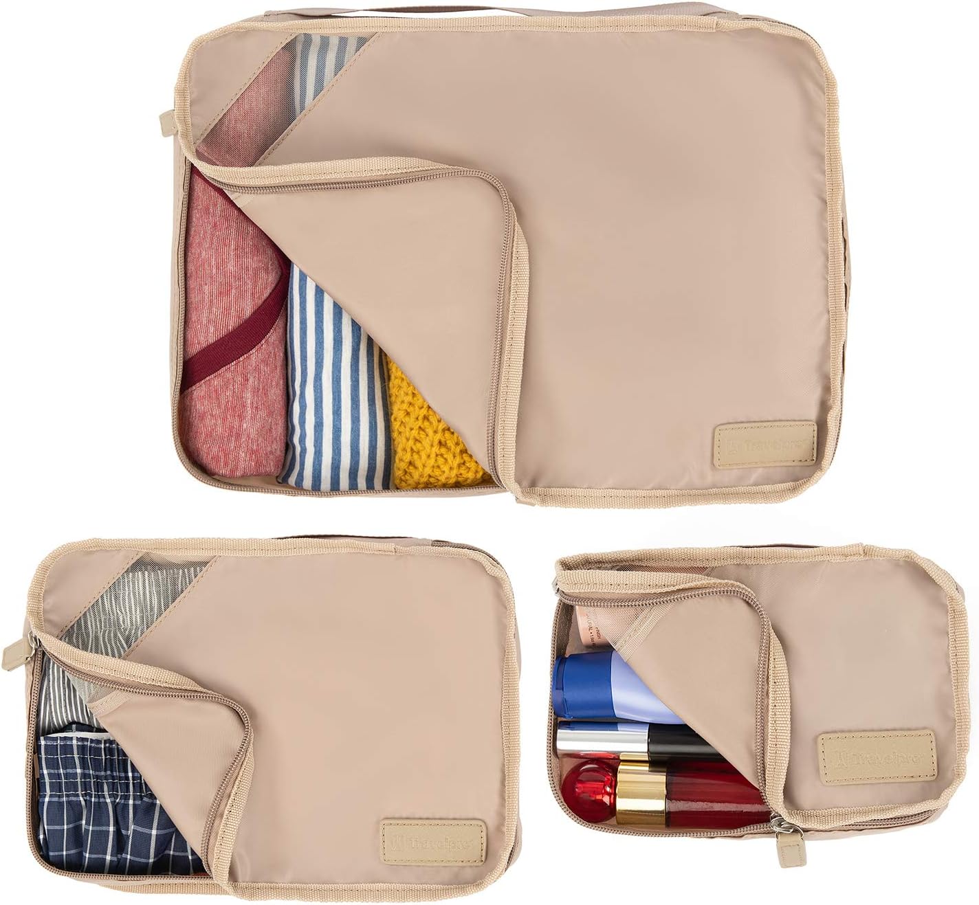 Travelpro Essentials-Packing Cubes, Khaki, 3-Pack (S/M/L)
