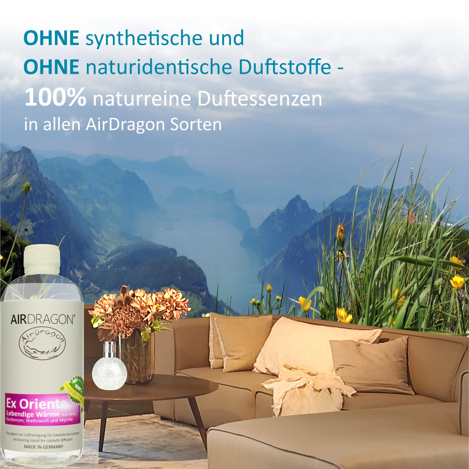 AIRDRAGON® Zestaw zapachowy • Neutral + Exorient • 2 x 1 litr • Do każdej lampy katalitycznej • Bez sztucznych substancji zapachowych • Naturalny zapach premium do pomieszczeń