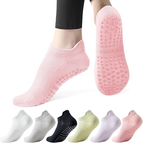 6 Pares Calcetines Pilates Antideslizantes,Mujer Transpirables Yoga Antideslizantes Calcetines para Pilates Reformer Pilates, Yoga, Ballet, Danza 35-40