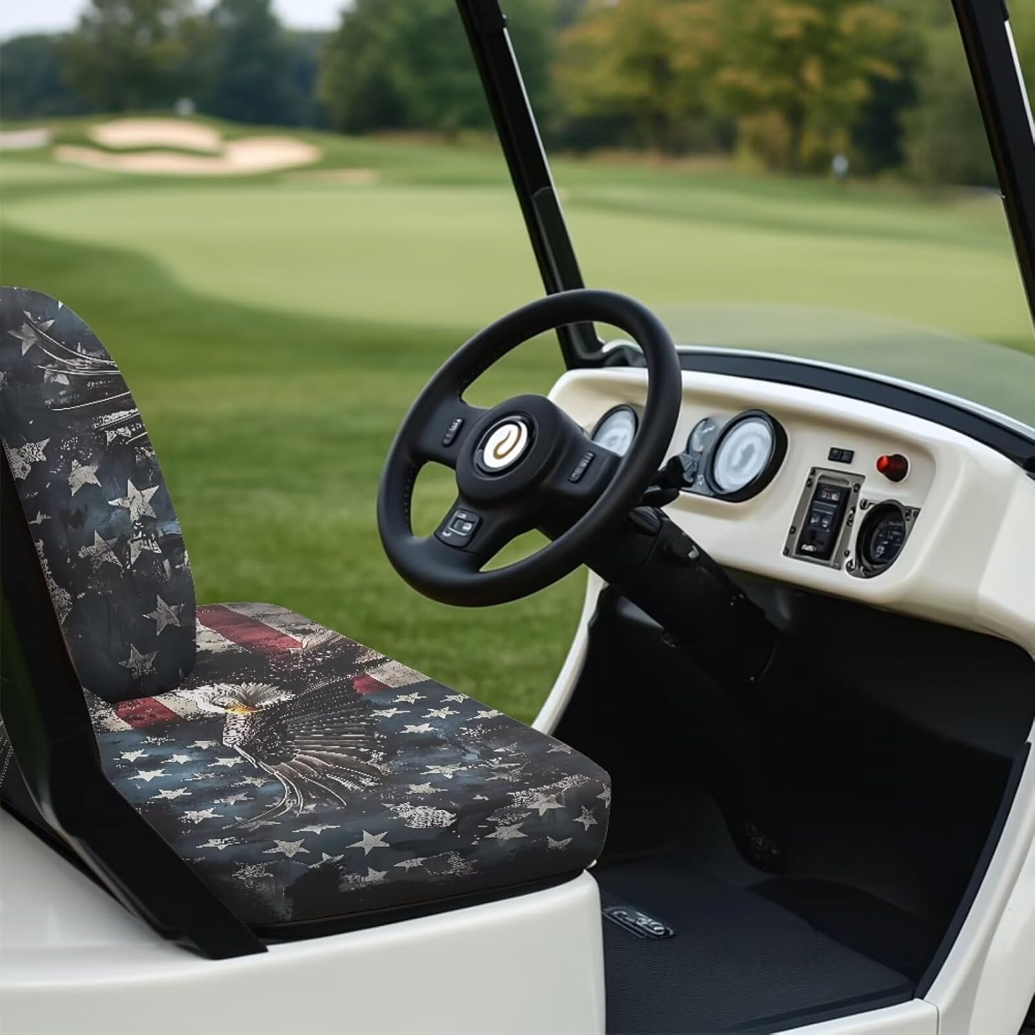 Bulopur Club Car Golf Cart Seat Covers Eagle American Flag Car Seat Cover Towel Blanket for EZGO Txt Club Car and More 2 Person Seats Golf Carts Patriotic Decor