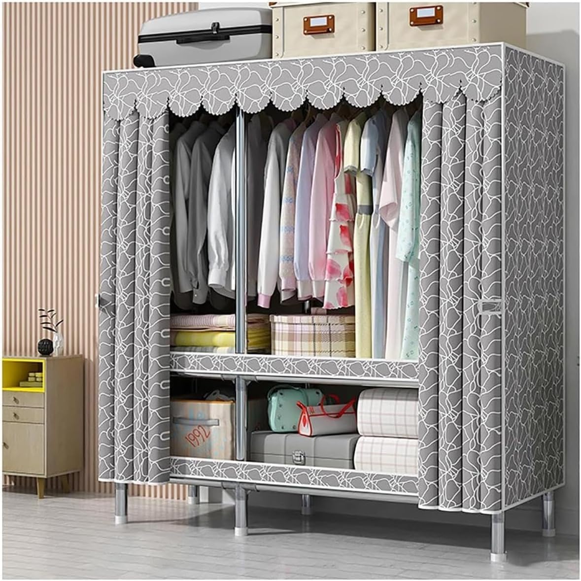 Detachable Closets Aluminum Wardrobe Closet Fabric Portable Wardrobe for Bedroom Hanging Easy to Assemble Clothes Closet