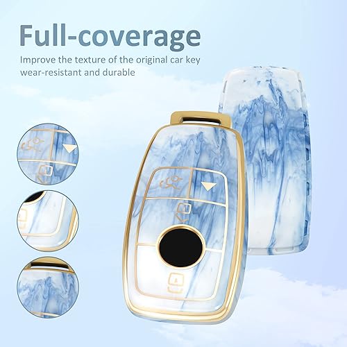 Miniatura 4 de Funda para llavero Mercedes Benz 2022, carcasa de llave de moda con llavero dorado de diamante (azul), Azul