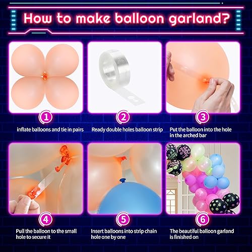 Miniatura 3 de Kit de guirnalda de arco de globos de neón de 160 piezas, decoraciones de fiesta de cumpleaños que brillan en la oscuridad, globos UV, pancarta de