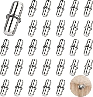 Shelf Support Pegs 30Pcs 5mm Metal Shelf Pegs for Kitchen Cabinet Bookcase Closet Wardrobe Cupboard Wood Glass Shelves Supports, Nickel Plated Shelf Bracket Pegs Pins