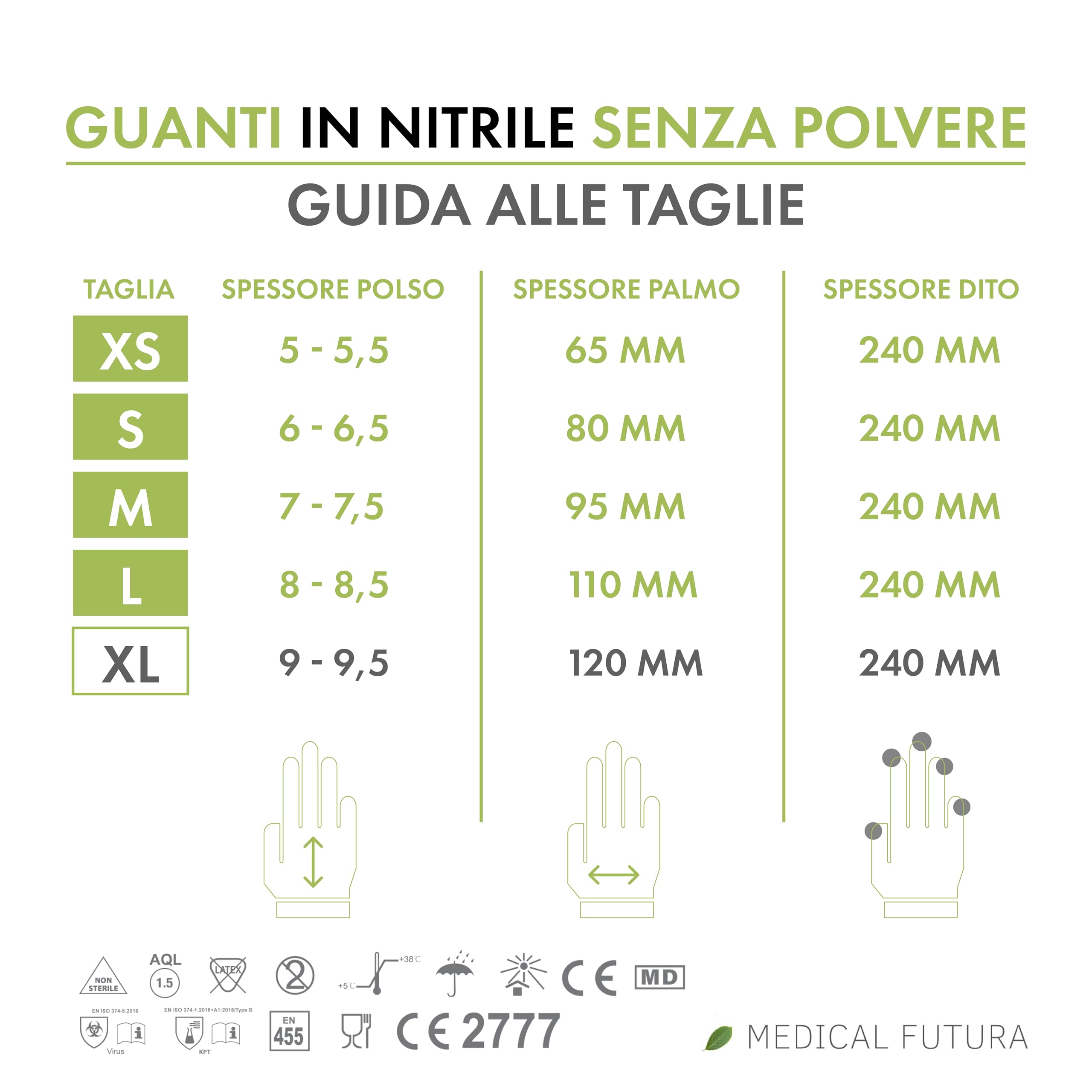 1000 Guantes de Nitrilo Desechables XL Azul, No Alergénicos Gr. 4.5, Sin Polvo, Sin Látex, Buenos para Esteticistas, Tatuadores, Talleres y Aplicaciones Médicas (XL, Azul)