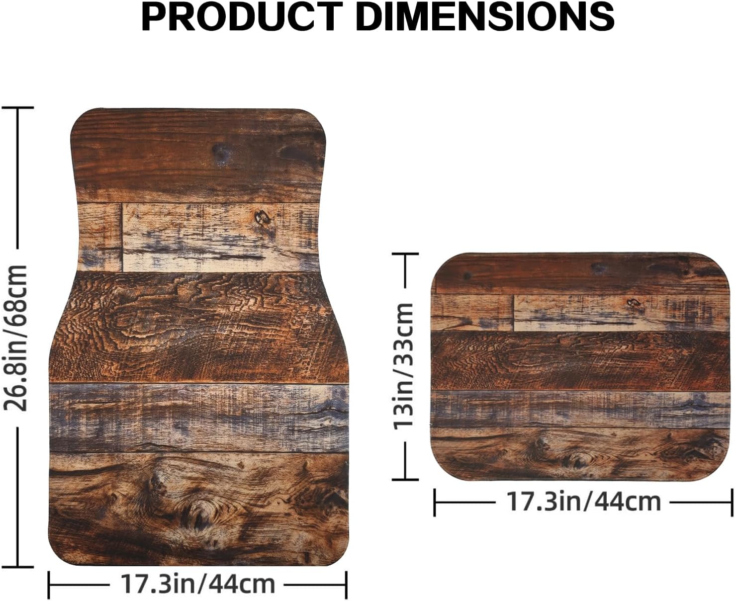 Car Floor Mats:Tech Cloth Top with Exquisite Designs, Vintage Wood,Non-Slip Rubber Backing,Front (26.8x17.3in) & Rear (13x17.3in) Set, 4 Pieces, Water-Absorbent & Easy to Clean - Image 2