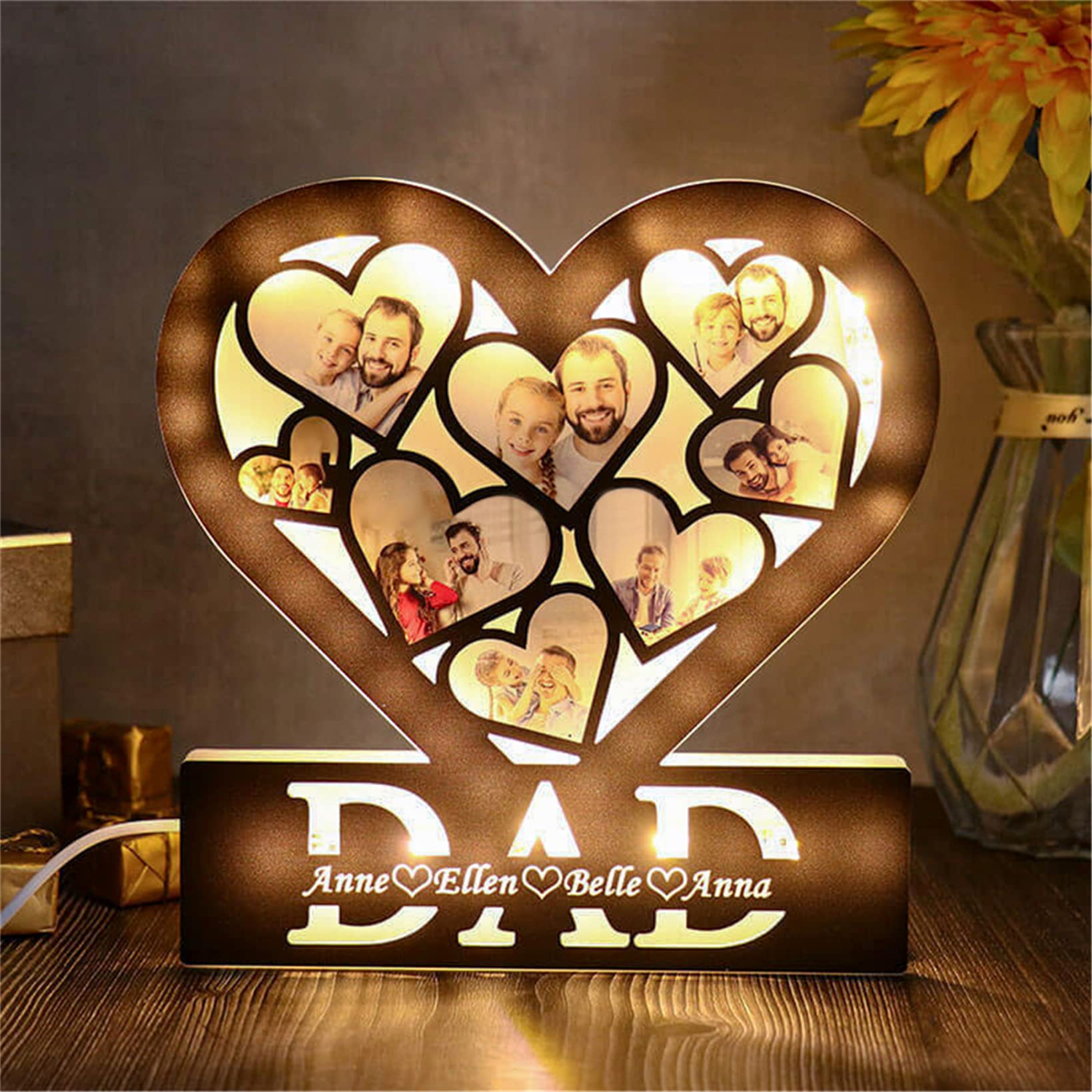 Veilleuse LED Personnalisable En Forme De Cœur Avec Cadre Photo En