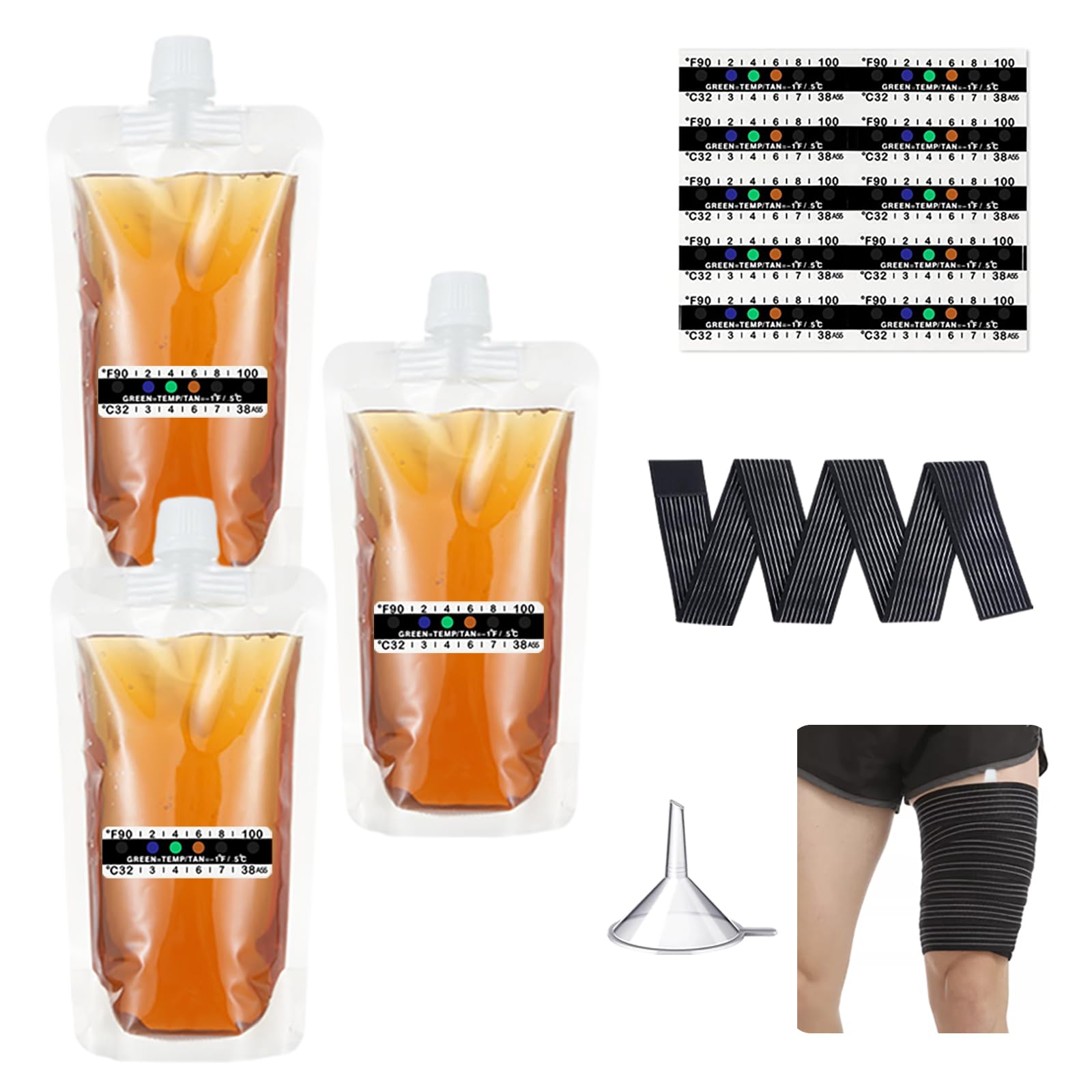 Photo 1 of 15 Pcs Urine Test Complete Kit Includes 3 Transparent Leakproof Bags,10 Adhesive Temperature Test Strips,47"Adjustable Leg Straps,Filling Funnel,Portable Travel Urine Test Bag(Hidden Style)