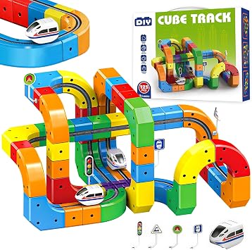 123PCS Electric Train Set,Magic Rail Cube Train Set,DIY Cube Track Building Set,Gravity-Defying 3D Embedded Layouts & Motorized Car,Rail Cube Building Toy,Festival or Birthday Gifts for Boys Girls
