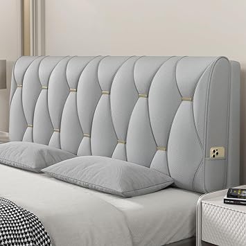 Gray,Paste/35x23x2In,Faux Leather Headboard Pillow Bedside Cushion Large Bed Backrest,Lumbar Support Upholstered Reading Pillow Removable Daybed Bunk Bed Bolster