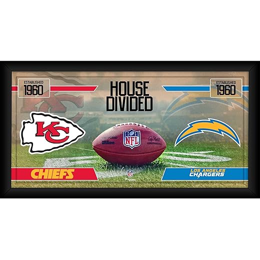 Kansas City Chiefs vs. Los Angeles Chargers Framed 10" x 20" House Divided Football Collage - NFL Team Plaques and Collages