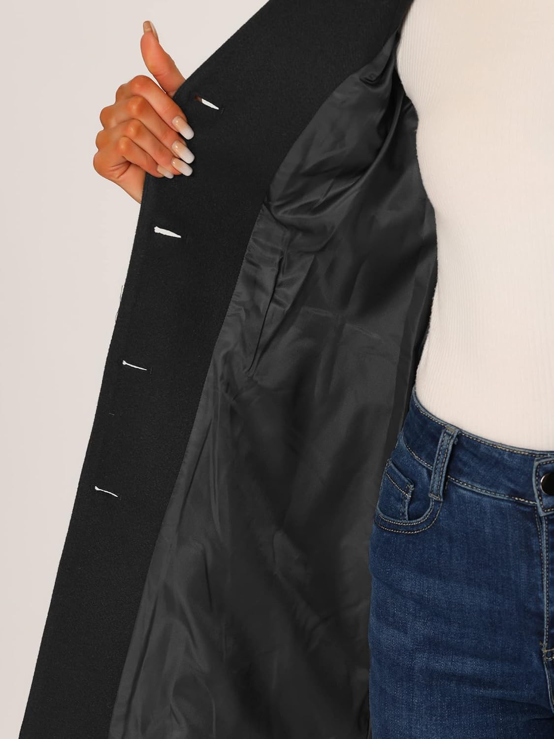 Allegra K Women's Winter Coat Elegant V Neck Collarless Single Breasted Long Pea Coats - Image 5