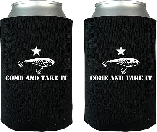 Rogue River Tactical Funny Fishing Come and Take It Lure Joke - Juego de 2 fundas plegables para botellas de cerveza