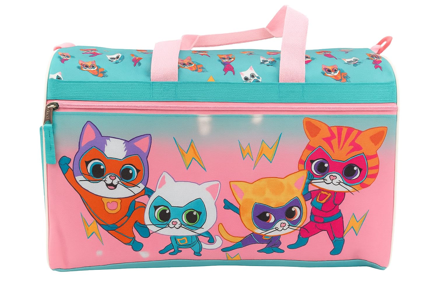 Kids Character Duffle Bag 16.5" – Travel & Sports Bag with Zipper Pocket, Mesh Side Pockets & Adjustable Strap, Superkitties, Licensed Character Kids Duffle Bag