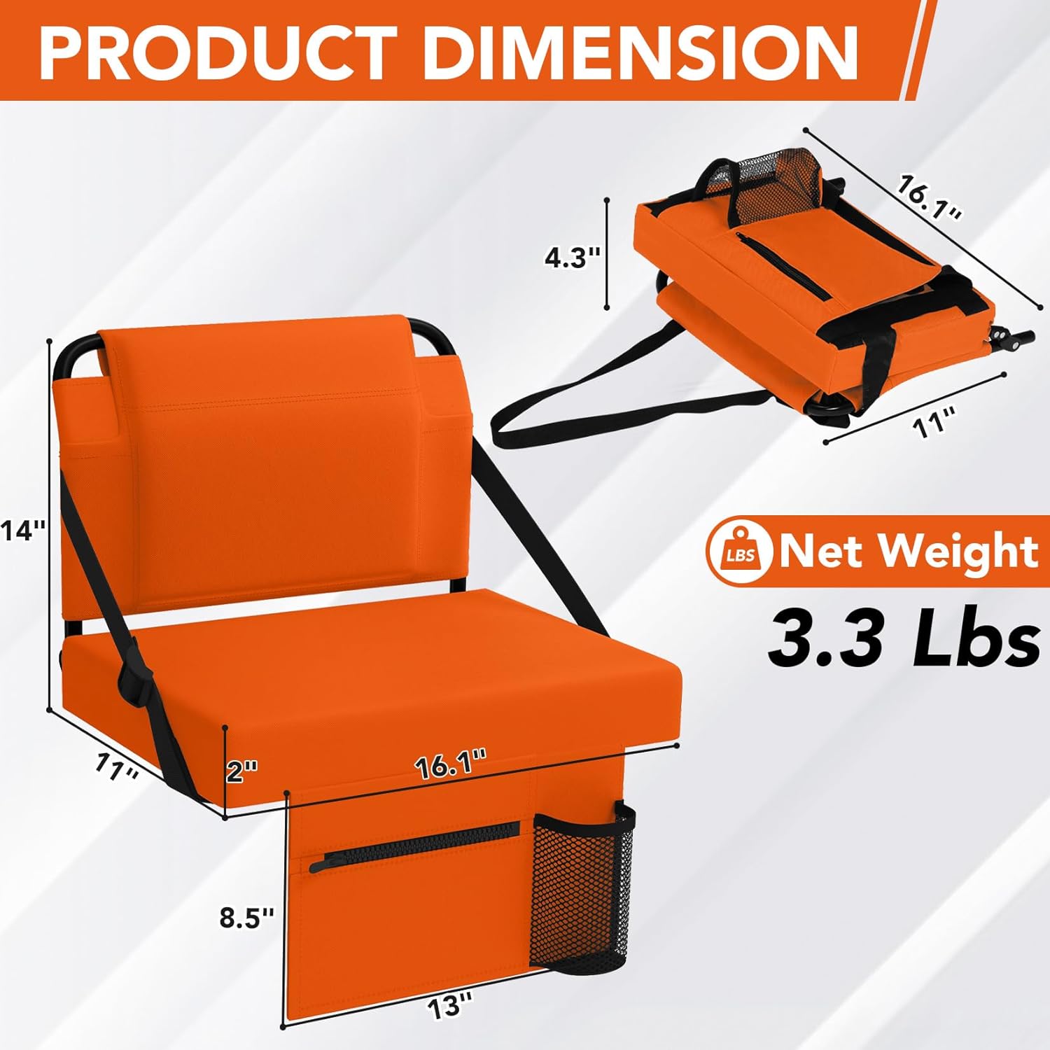 Stadium Seats with Back Support 1PACK Adjustable Bleacher Chairs with Back and Cushion Bleacher Seat with Cup Holder, Carry Handle & Shoulder Strap for Outdoor Sports Events, Picnics
