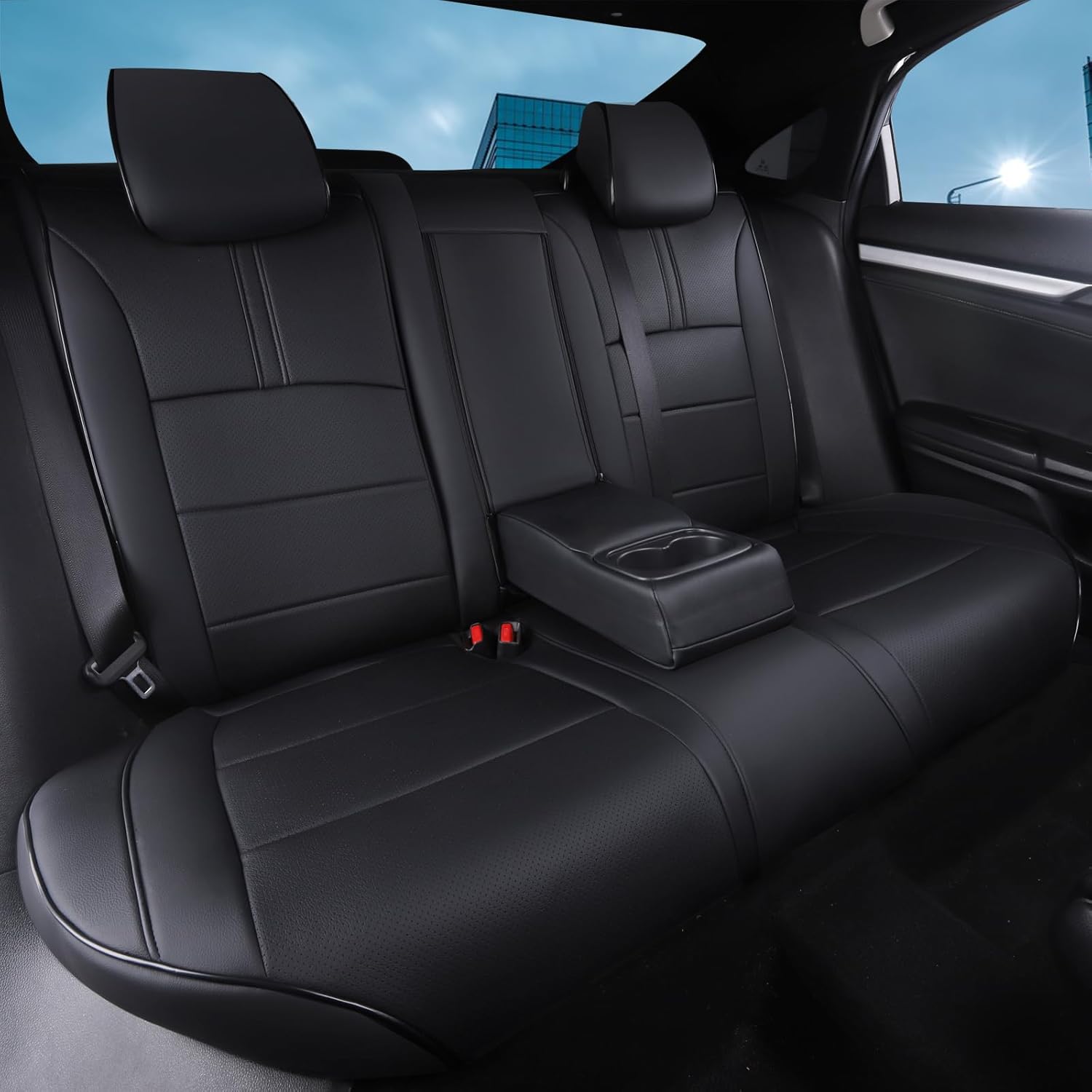 HKZ Custom Fit Civic Seat Cover Full Set for Honda Civic 4 Door Sedan-Only (Sport 2022 2023 2024) & (LX 2022-2026),5-Seats Full Set,Leather Seat Protector(Black)